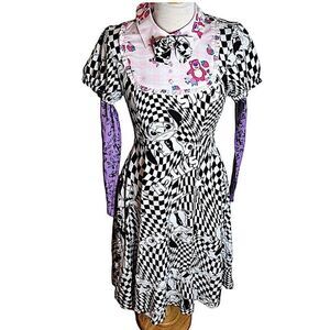 Disney Lilo & Stitch/Nightmare before Xmas Colab Warped Checkered Bowtie Dress P